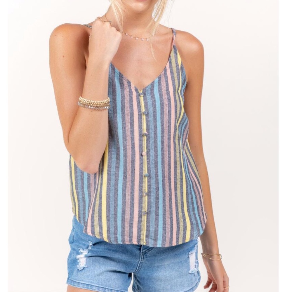 NWT Striped Faux Button Down Tank Francesca’s Lg